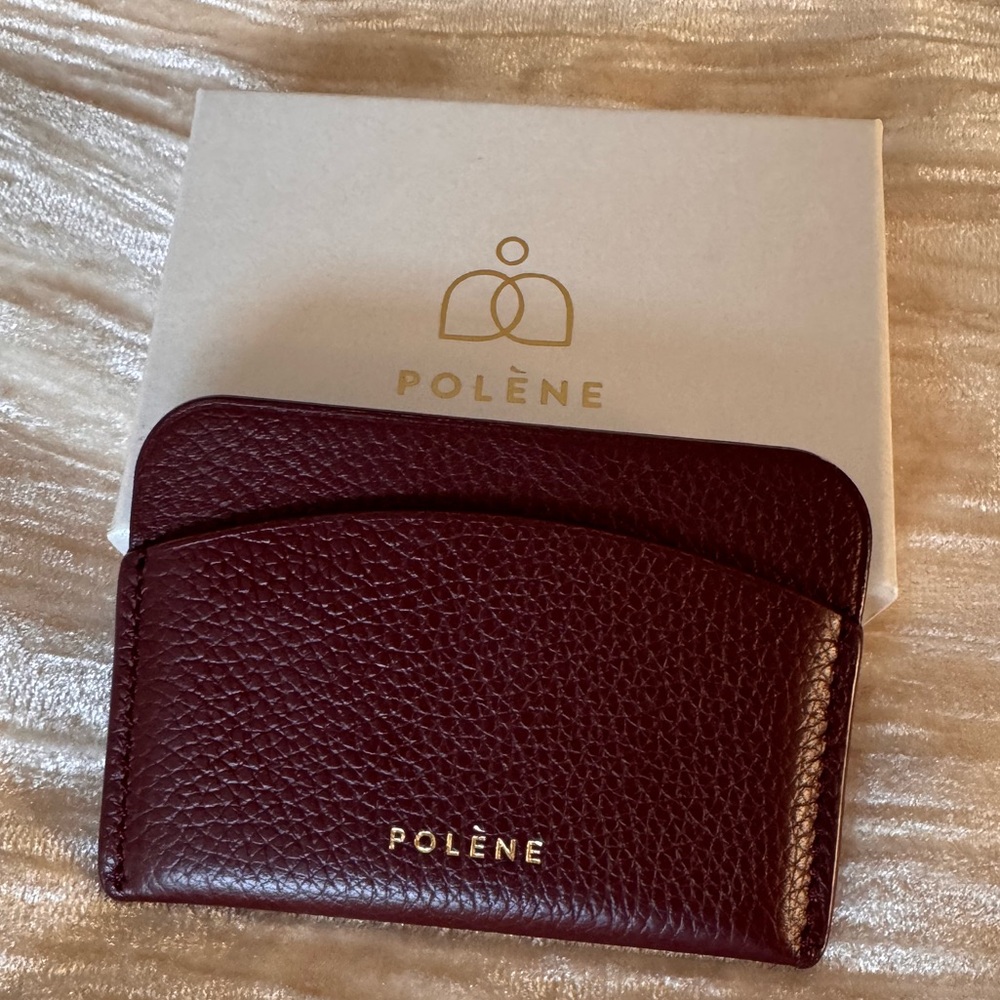 Polene Card Holder Wallet in Textured Burgundy in Textured Burgundy
